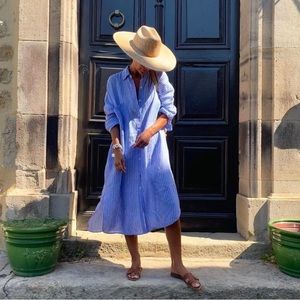 100% Linen Oversized Shirt Dress ZARA Stri…
